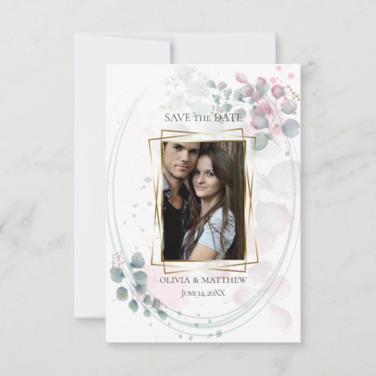 Save the date | Waterverf Eucalyptusolie Kaart (Voorkant)