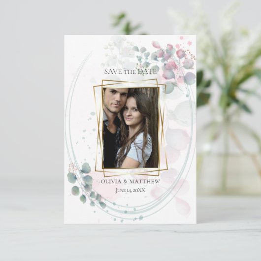 Save the date | Waterverf Eucalyptusolie Kaart (Staand voorkant)