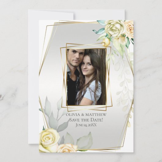 Save the date | Waterverf Ivory Yellow Blush Roos Kaart (Voorkant)