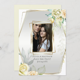 Save the date | Waterverf Ivory Yellow Blush Roos Kaart
