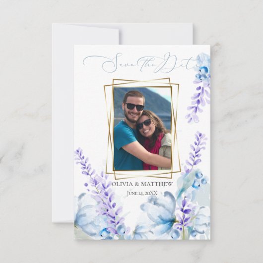 Save the date | Waterverf Lavender - Dusty Blue Kaart (Voorkant)
