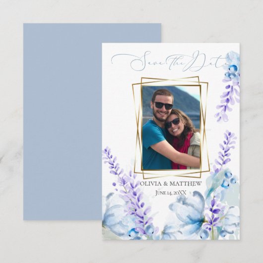 Save the date | Waterverf Lavender - Dusty Blue Kaart (Voorkant / Achterkant)