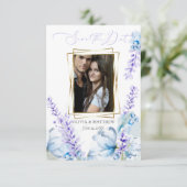 Save the date | Waterverf Lavender - Dusty Blue Kaart (Staand voorkant)
