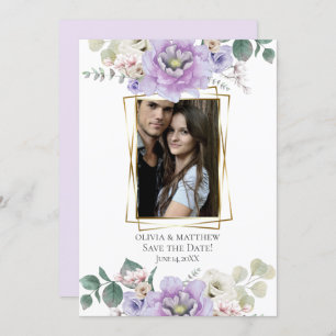 Save the date   Waterverf Lavender Peony Floral Kaart