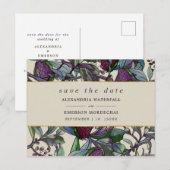 Save The Date waterverf pruim paarse bloemen Briefkaart (Voorkant / Achterkant)