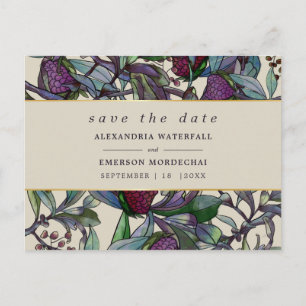 Save The Date waterverf pruim paarse bloemen Briefkaart