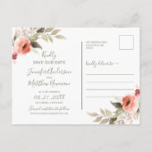 Save the Date Waterverf Wedding Blush Roos Krans Uitnodiging Briefkaart (Achterkant)
