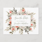 Save the Date Waterverf Wedding Blush Roos Krans Uitnodiging Briefkaart (Voorkant)