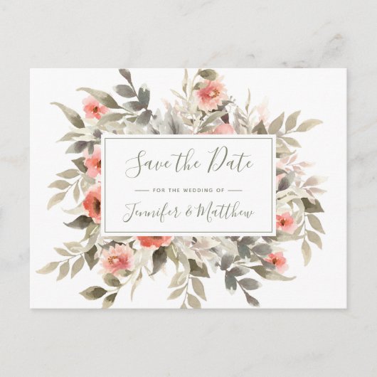 Save the Date Waterverf Wedding Blush Roos Krans Uitnodiging Briefkaart (Voorkant)