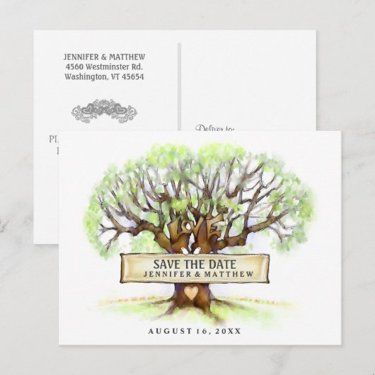 Save the Date Wedding Briefkaart - De liefdesboom (Voorkant / Achterkant)