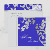 Save the Date Wedding Briefkaart Royal Blue Silver (Voorkant / Achterkant)