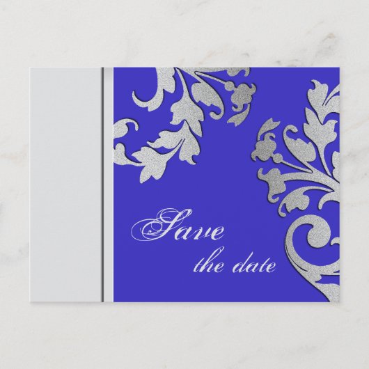 Save the Date Wedding Briefkaart Royal Blue Silver (Voorkant)