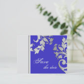 Save the Date Wedding Briefkaart Royal Blue Silver (Staand voorkant)
