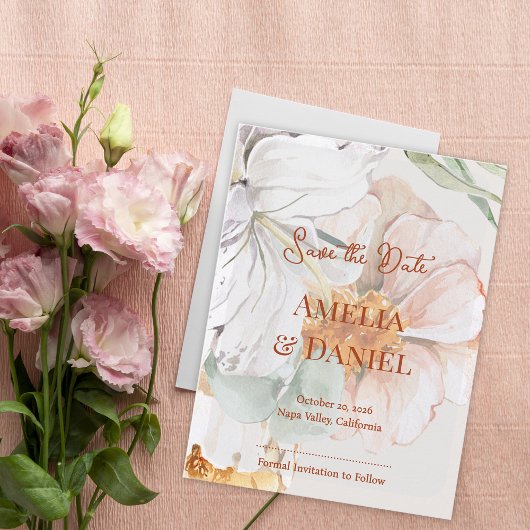 Save the Date Wedding Card | Floral Blush Peach Aankondigingskaart