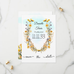 Save the Date Wedding gele bloemen thema lucht