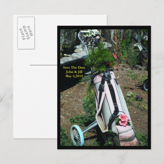 Save the Date Wedding Golfkar Bloem Briefkaart (Voorkant / Achterkant)