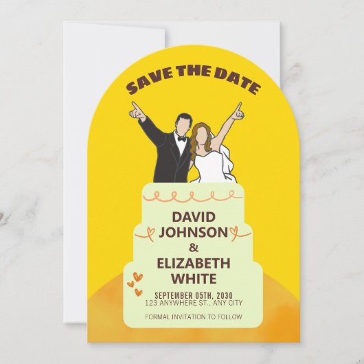 Save the Date Wedding Invitation – Bold Yellow  Kaart (Voorkant)