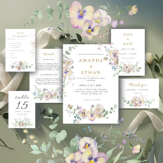 Save the Date Wedding Invitation Viola & Eucalypt Kaart