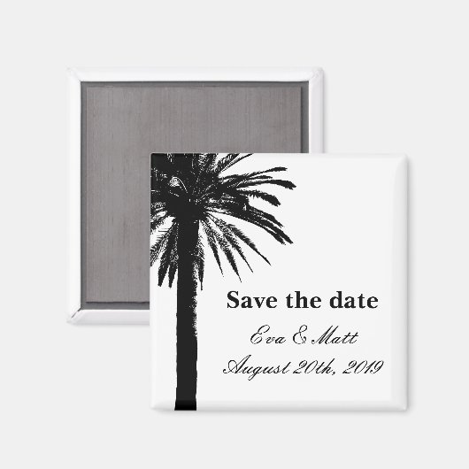 Save the date wedding magnets with palm tree image magneet (Voorkant / Achterkant)