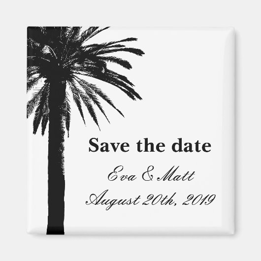 Save the date wedding magnets with palm tree image magneet (Voorkant)