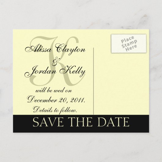 Save the Date Wedding Monogram Aankondiging Kaart (Achterkant)