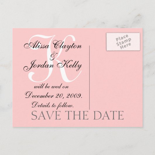 Save the Date Wedding Monogram Aankondiging Kaart (Achterkant)