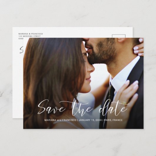 Save the Date Wedding Photo Chic Script Stijlvol Aankondigingskaart (Voorkant / Achterkant)