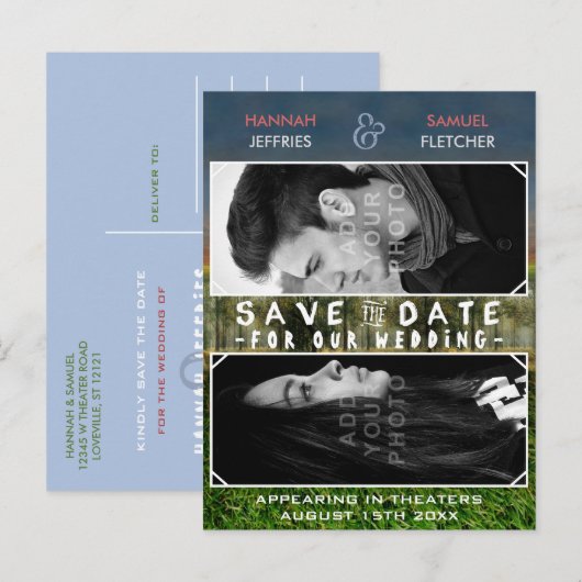 Save the Date Wedding Photo Movie Poster Theme Aankondigingskaart (Voorkant / Achterkant)