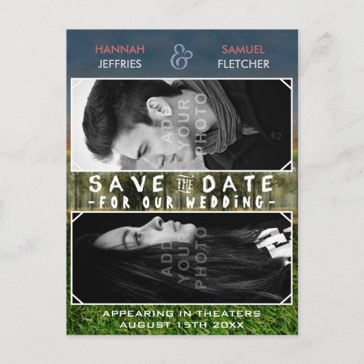 Save the Date Wedding Photo Movie Poster Theme Aankondigingskaart (Voorkant)