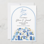 Save The Date Wedding Santorini Griekenland Blauw (Voorkant)