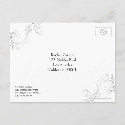 Save the Date Wedding Silver Flourish Briefkaart (Achterkant)