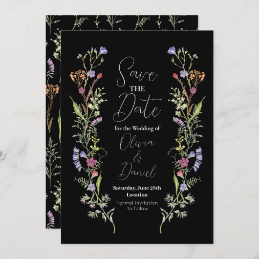 Save the Date Wedding Wildflower Bloemen Donker (Voorkant / Achterkant)