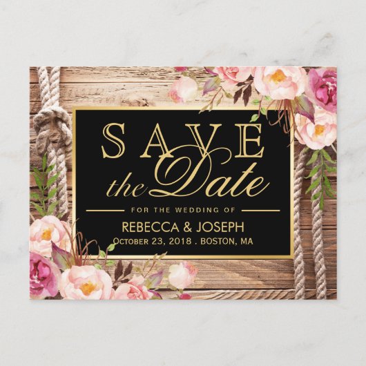 Save the Date Western Rustiek Land Hout Bloemen Aankondigingskaart (Voorkant)