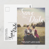 Save The Date Whimsical Witte Script Foto Overlay Briefkaart (Voorkant / Achterkant)