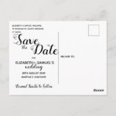 Save The Date Whimsical Witte Script Foto Overlay Briefkaart (Achterkant)