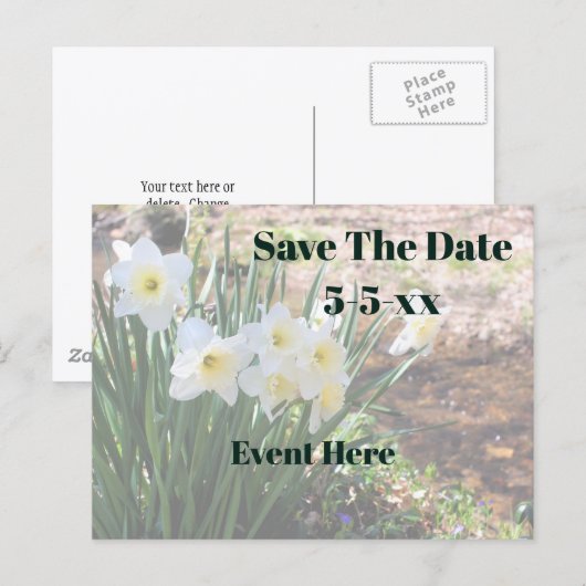 Save The Date White Daffodil Flowers Aankondigingskaart (Voorkant / Achterkant)