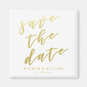 Save the date | White & Faux Gold Script Magneet (Voorkant)