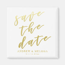 Save the date | White & Faux Gold Script