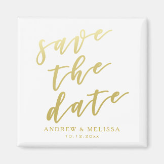 Save the date | White & Faux Gold Script Magneet