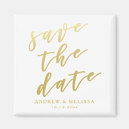Save the date | White & Faux Gold Script Magneet (Voorkant)