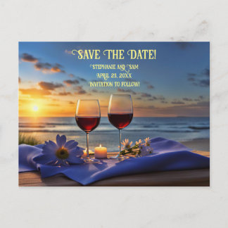 Save the Date Wijn en Strand Romantisch Aankondigingskaart