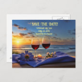 Save the Date Wijn en Strand Romantisch Aankondigingskaart (Voorkant / Achterkant)