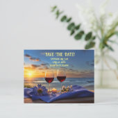 Save the Date Wijn en Strand Romantisch Aankondigingskaart (Staand voorkant)
