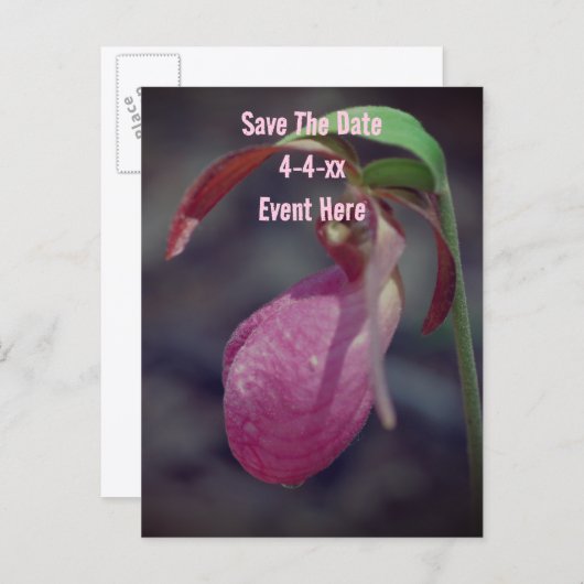 Save The Date Wild Pink Lady Slipper Flower  Aankondigingskaart (Voorkant / Achterkant)
