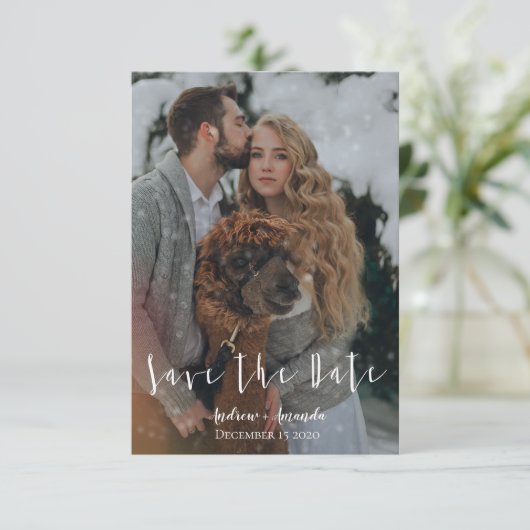 Save the Date Winterbruiloft met Sneeuweffect (Staand voorkant)