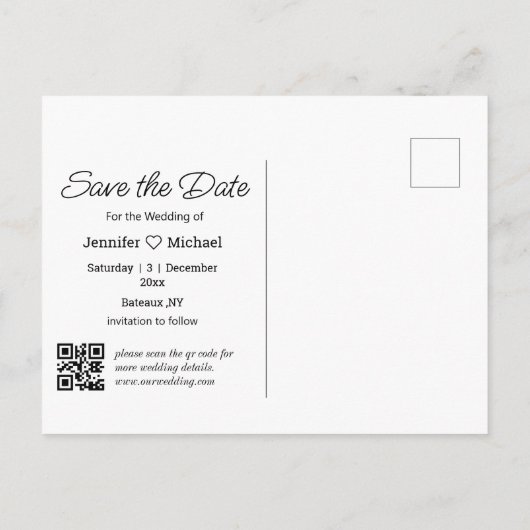 save the date witte handgeschreven qr-code foto aankondigingskaart (Achterkant)