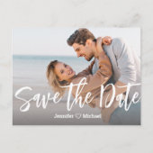 save the date witte handgeschreven qr-code foto aankondigingskaart (Voorkant)