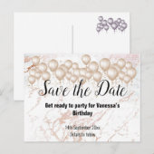 Save the Date Witte Marmeren Ballonnen Alle Gelege Aankondigingskaart (Voorkant / Achterkant)