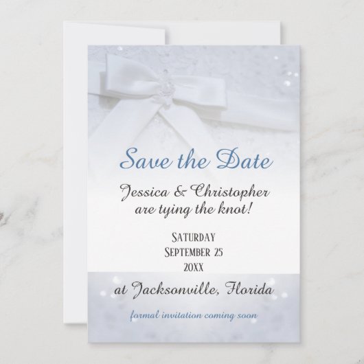 Save The Date Witte Strikken | Tie The Knot Trouwe Kaart (Voorkant)