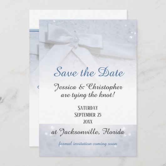 Save The Date Witte Strikken | Tie The Knot Trouwe Kaart (Voorkant / Achterkant)